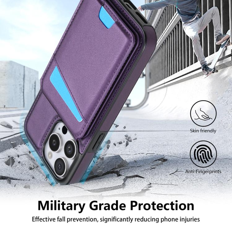 For iPhone 16 Pro Skin Feel Detachable Card Bag Magsafe Phone Case(Purple) For iPhone 16 Pro Skin Feel Detachable Card Bag Magsafe Phone Case(Purple)