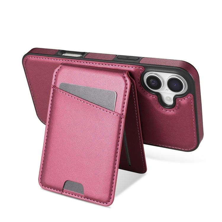 For iPhone 16 Plus Skin Feel Detachable Card Bag Magsafe Phone Case(Wine Red) For iPhone 16 Plus Skin Feel Detachable Card Bag Magsafe Phone Case(Wine Red)