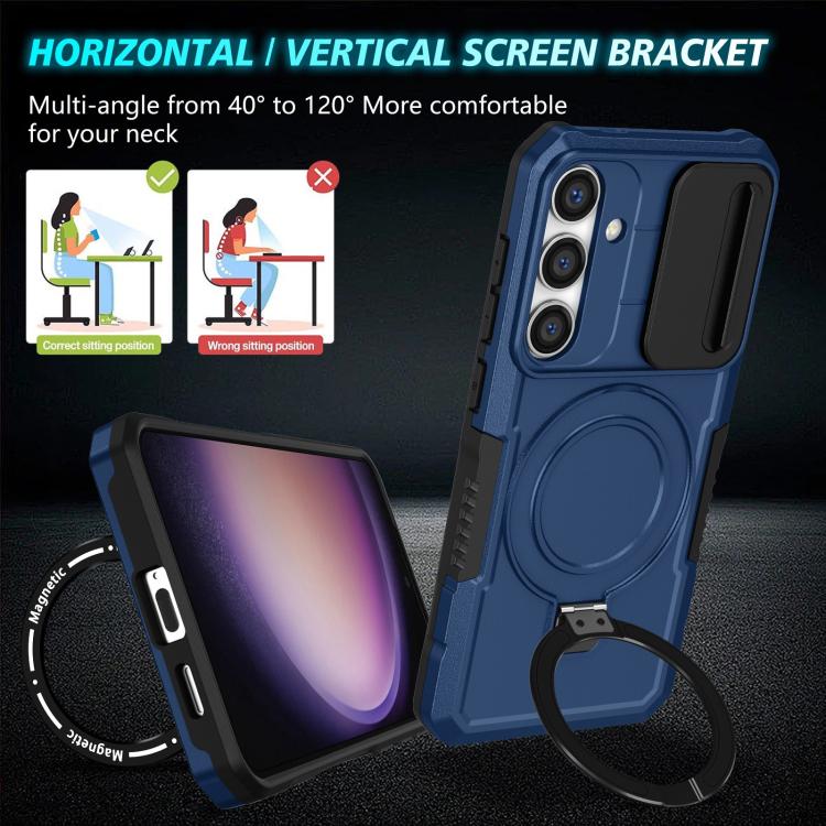 For Samsung Galaxy S25 5G Sliding Camshield MagSafe Holder TPU Hybrid PC Phone Case(Royal Blue) For Samsung Galaxy S25 5G Sliding Camshield MagSafe Holder TPU Hybrid PC Phone Case(Royal Blue)