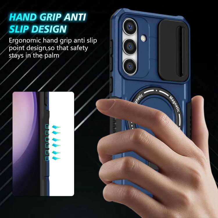 For Samsung Galaxy S25 5G Sliding Camshield MagSafe Holder TPU Hybrid PC Phone Case(Royal Blue) For Samsung Galaxy S25 5G Sliding Camshield MagSafe Holder TPU Hybrid PC Phone Case(Royal Blue)