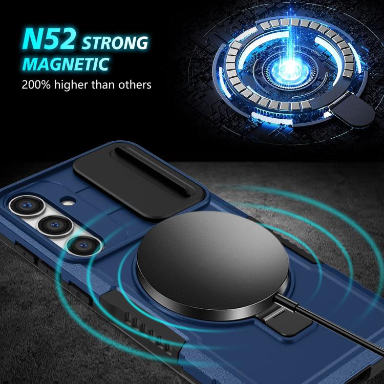 For Samsung Galaxy S25 5G Sliding Camshield MagSafe Holder TPU Hybrid PC Phone Case(Royal Blue) For Samsung Galaxy S25 5G Sliding Camshield MagSafe Holder TPU Hybrid PC Phone Case(Royal Blue)