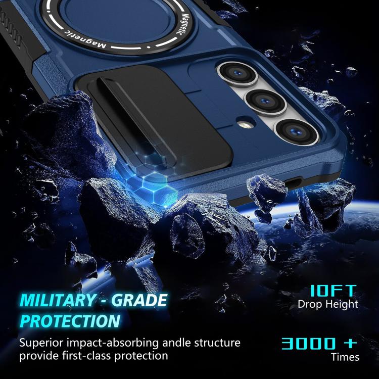 For Samsung Galaxy S25 5G Sliding Camshield MagSafe Holder TPU Hybrid PC Phone Case(Royal Blue) For Samsung Galaxy S25 5G Sliding Camshield MagSafe Holder TPU Hybrid PC Phone Case(Royal Blue)