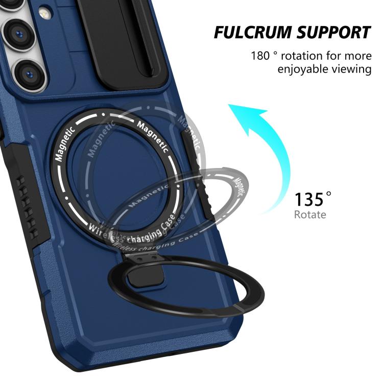 For Samsung Galaxy S25 5G Sliding Camshield MagSafe Holder TPU Hybrid PC Phone Case(Royal Blue) For Samsung Galaxy S25 5G Sliding Camshield MagSafe Holder TPU Hybrid PC Phone Case(Royal Blue)