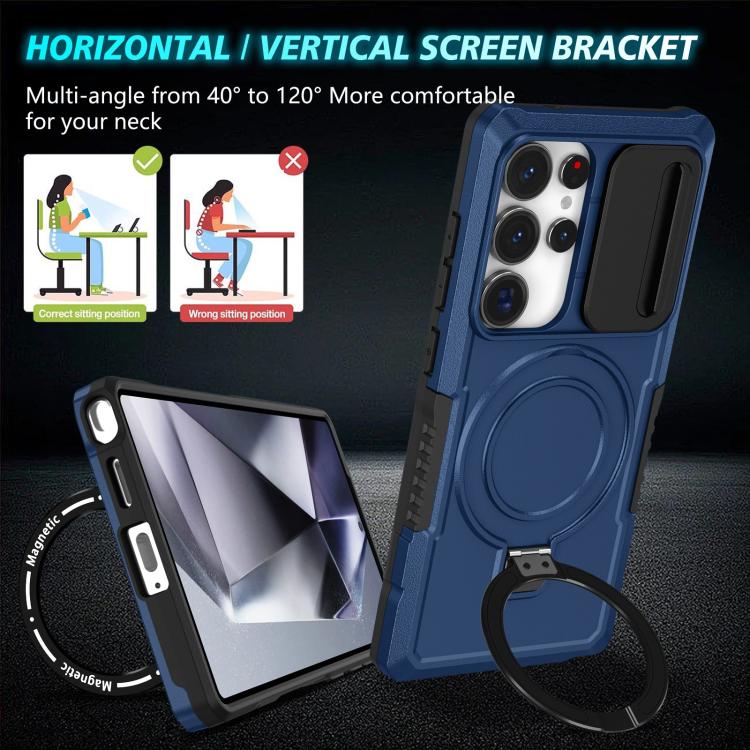 For Samsung Galaxy S25 Ultra 5G Sliding Camshield MagSafe Holder TPU Hybrid PC Phone Case(Royal Blue) For Samsung Galaxy S25 Ultra 5G Sliding Camshield MagSafe Holder TPU Hybrid PC Phone Case(Royal Blue)