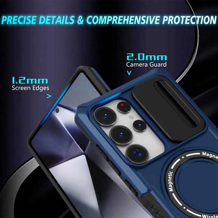 For Samsung Galaxy S25 Ultra 5G Sliding Camshield MagSafe Holder TPU Hybrid PC Phone Case(Royal Blue) For Samsung Galaxy S25 Ultra 5G Sliding Camshield MagSafe Holder TPU Hybrid PC Phone Case(Royal Blue)