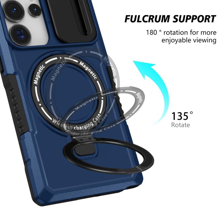 For Samsung Galaxy S25 Ultra 5G Sliding Camshield MagSafe Holder TPU Hybrid PC Phone Case(Royal Blue) For Samsung Galaxy S25 Ultra 5G Sliding Camshield MagSafe Holder TPU Hybrid PC Phone Case(Royal Blue)