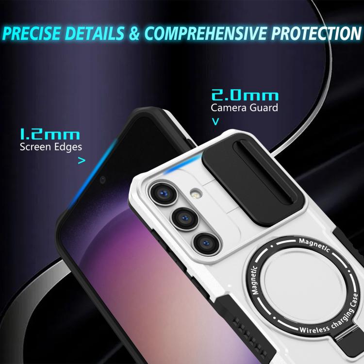 For Samsung Galaxy S24 FE 5G Sliding Camshield MagSafe Holder TPU Hybrid PC Phone Case(Black White) For Samsung Galaxy S24 FE 5G Sliding Camshield MagSafe Holder TPU Hybrid PC Phone Case(Black White)
