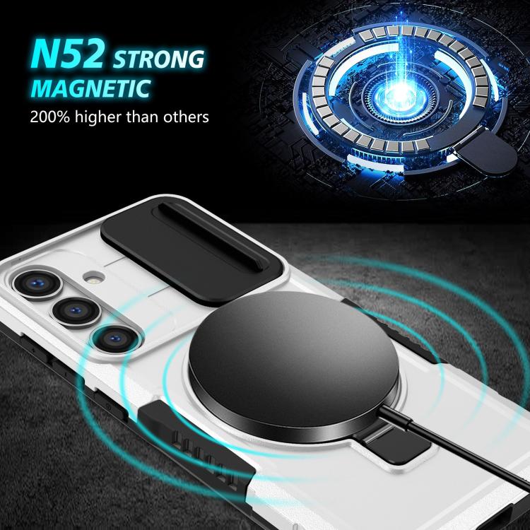 For Samsung Galaxy S24 FE 5G Sliding Camshield MagSafe Holder TPU Hybrid PC Phone Case(Black White) For Samsung Galaxy S24 FE 5G Sliding Camshield MagSafe Holder TPU Hybrid PC Phone Case(Black White)