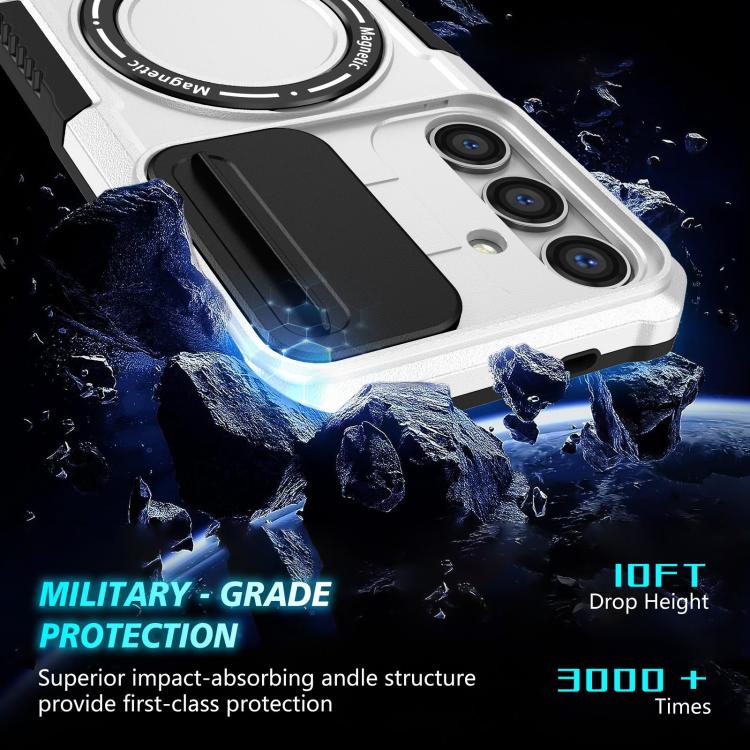 For Samsung Galaxy S24 FE 5G Sliding Camshield MagSafe Holder TPU Hybrid PC Phone Case(Black White) For Samsung Galaxy S24 FE 5G Sliding Camshield MagSafe Holder TPU Hybrid PC Phone Case(Black White)