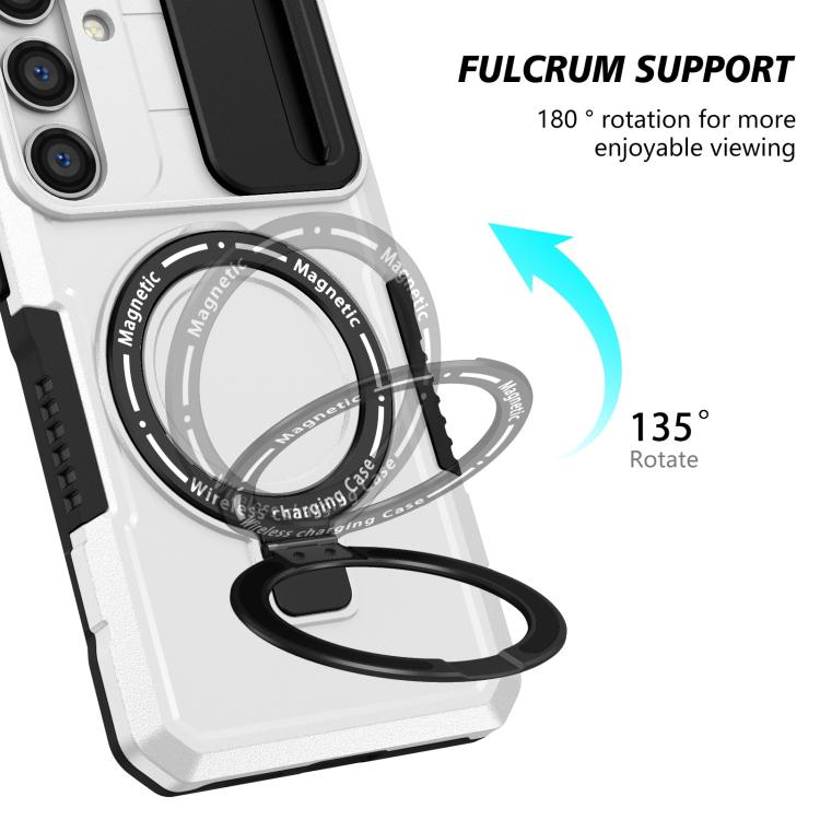 For Samsung Galaxy S24 FE 5G Sliding Camshield MagSafe Holder TPU Hybrid PC Phone Case(Black White) For Samsung Galaxy S24 FE 5G Sliding Camshield MagSafe Holder TPU Hybrid PC Phone Case(Black White)