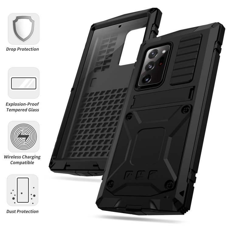 For Samsung Galaxy Note 20 Ultra R-JUST Shockproof Waterproof Dust-proof Metal + Silicone Protective Case with Holder(Black) For Samsung Galaxy Note 20 Ultra R-JUST Shockproof Waterproof Dust-proof Metal + Silicone Protective Case with Holder(Black)