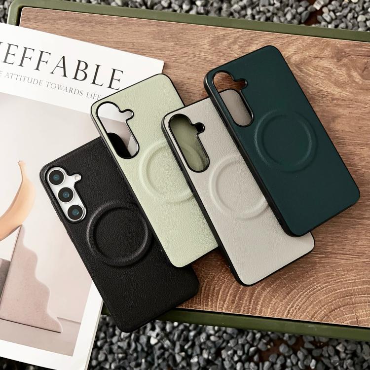 For Samsung Galaxy S25+ 5G Magsafe Magnetic Plain Leather Phone Case(Light Green) For Samsung Galaxy S25+ 5G Magsafe Magnetic Plain Leather Phone Case(Light Green)