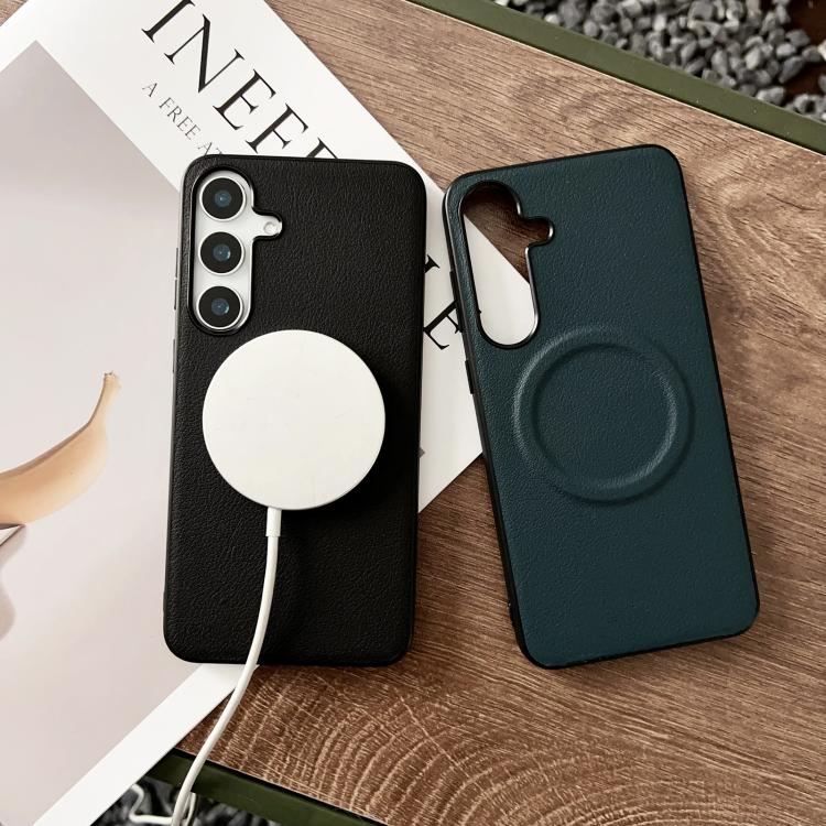 For Samsung Galaxy S25+ 5G Magsafe Magnetic Plain Leather Phone Case(Light Green) For Samsung Galaxy S25+ 5G Magsafe Magnetic Plain Leather Phone Case(Light Green)