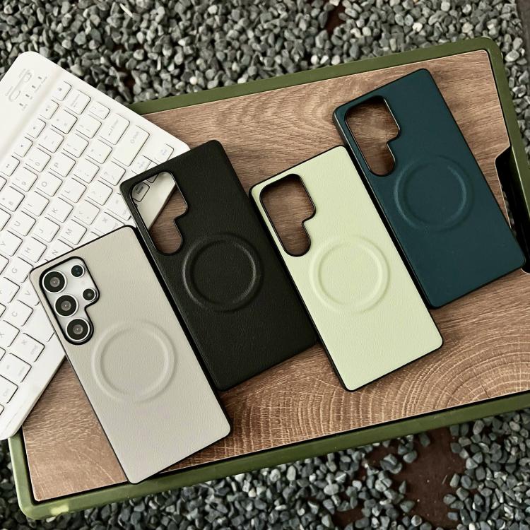 For Samsung Galaxy S25 Ultra 5G Magsafe Magnetic Plain Leather Phone Case(Dark Green) For Samsung Galaxy S25 Ultra 5G Magsafe Magnetic Plain Leather Phone Case(Dark Green)