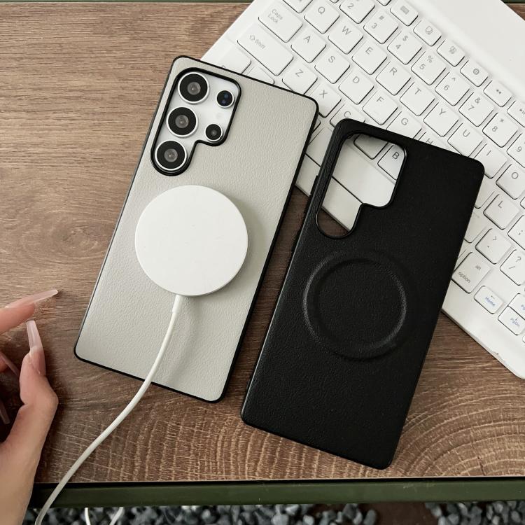 For Samsung Galaxy S25 Ultra 5G Magsafe Magnetic Plain Leather Phone Case(Dark Green) For Samsung Galaxy S25 Ultra 5G Magsafe Magnetic Plain Leather Phone Case(Dark Green)