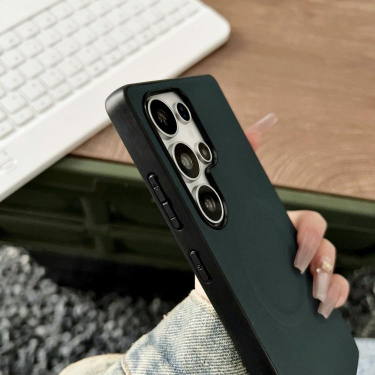 For Samsung Galaxy S25 Ultra 5G Magsafe Magnetic Plain Leather Phone Case(Dark Green) For Samsung Galaxy S25 Ultra 5G Magsafe Magnetic Plain Leather Phone Case(Dark Green)