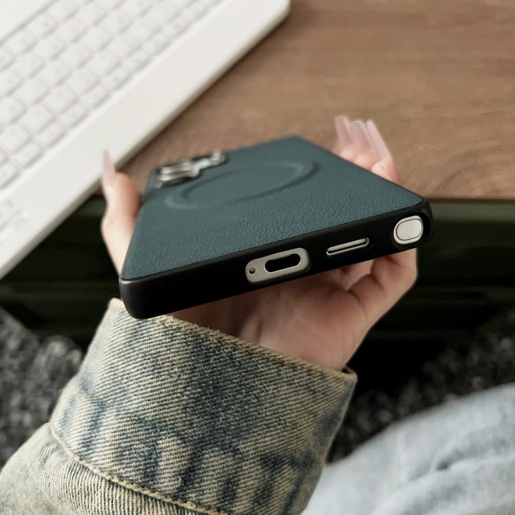 For Samsung Galaxy S25 Ultra 5G Magsafe Magnetic Plain Leather Phone Case(Dark Green) For Samsung Galaxy S25 Ultra 5G Magsafe Magnetic Plain Leather Phone Case(Dark Green)