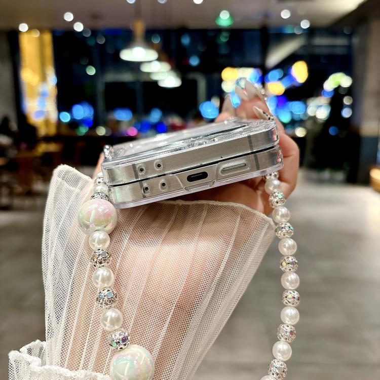 For Samsung Galaxy Z Flip6 Three Parts Pearlescent Shell Texture Phone Case with Bracelet(White) For Samsung Galaxy Z Flip6 Three Parts Pearlescent Shell Texture Phone Case with Bracelet(White)