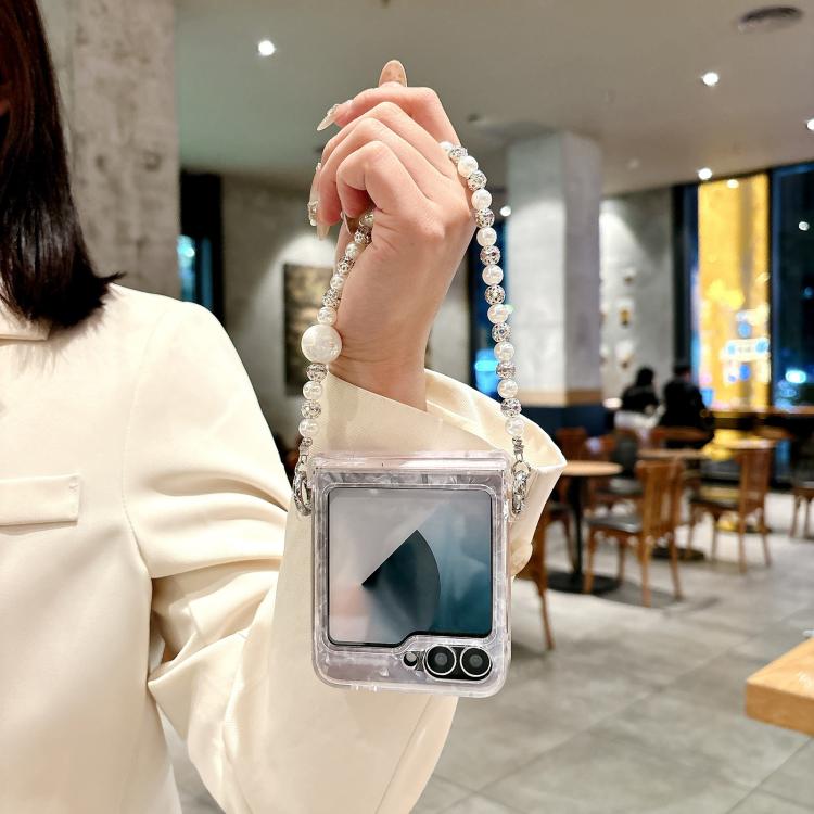 For Samsung Galaxy Z Flip6 Three Parts Pearlescent Shell Texture Phone Case with Bracelet(White) For Samsung Galaxy Z Flip6 Three Parts Pearlescent Shell Texture Phone Case with Bracelet(White)