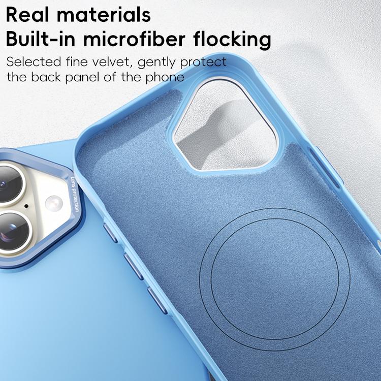 For iPhone 16 PC Flocking MagSafe Magnetic Phone Case(Blue) For iPhone 16 PC Flocking MagSafe Magnetic Phone Case(Blue)