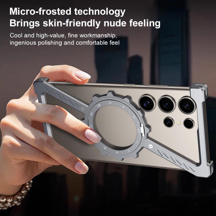 For Samsung Galaxy S22 Ultra 5G Z-shaped Frameless Metal 360 Holder MagSafe Phone Case(Space Silver) For Samsung Galaxy S22 Ultra 5G Z-shaped Frameless Metal 360 Holder MagSafe Phone Case(Space Silver)