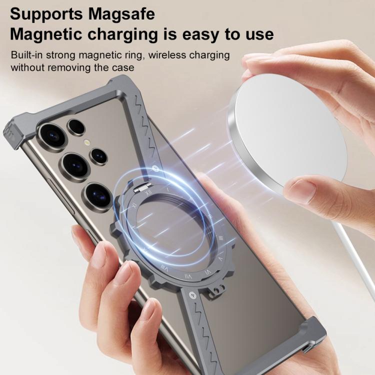 For Samsung Galaxy S22 Ultra 5G Z-shaped Frameless Metal 360 Holder MagSafe Phone Case(Space Silver) For Samsung Galaxy S22 Ultra 5G Z-shaped Frameless Metal 360 Holder MagSafe Phone Case(Space Silver)