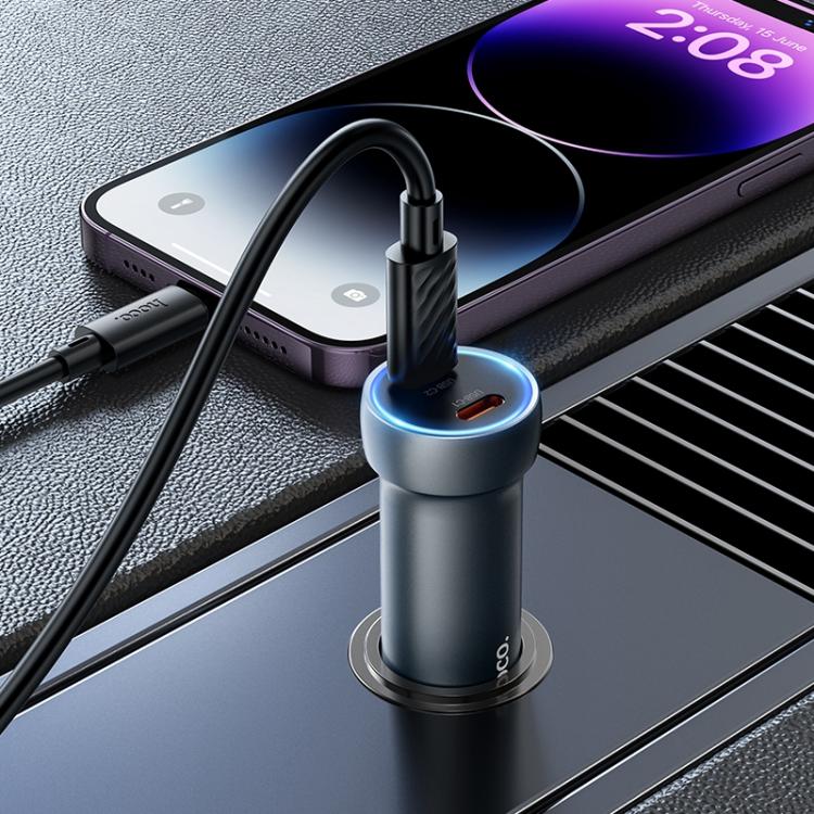 hoco Z54B Prosperous PD60W USB-C / Type-C Dual Port Car Charger Set with Type-C to 8 Pin Cable(Grey) - B4