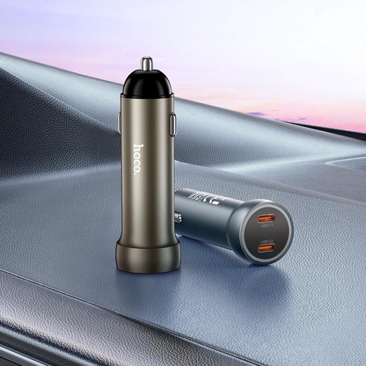 hoco Z54B Prosperous PD60W USB-C / Type-C Dual Port Car Charger Set with Type-C to 8 Pin Cable(Grey) - B5