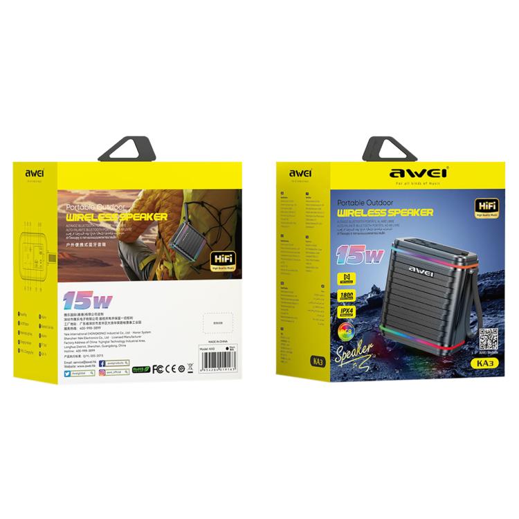 awei KA3 15W Portable Bluetooth Speaker with RGB Light(Black) awei KA3 15W Portable Bluetooth Speaker with RGB Light(Black)