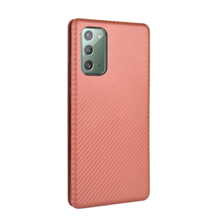 For Samsung Galaxy Note20 Carbon Fiber Texture Horizontal Flip TPU + PC + PU Leather Case with Card Slot(Brown) For Samsung Galaxy Note20 Carbon Fiber Texture Horizontal Flip TPU + PC + PU Leather Case with Card Slot(Brown)