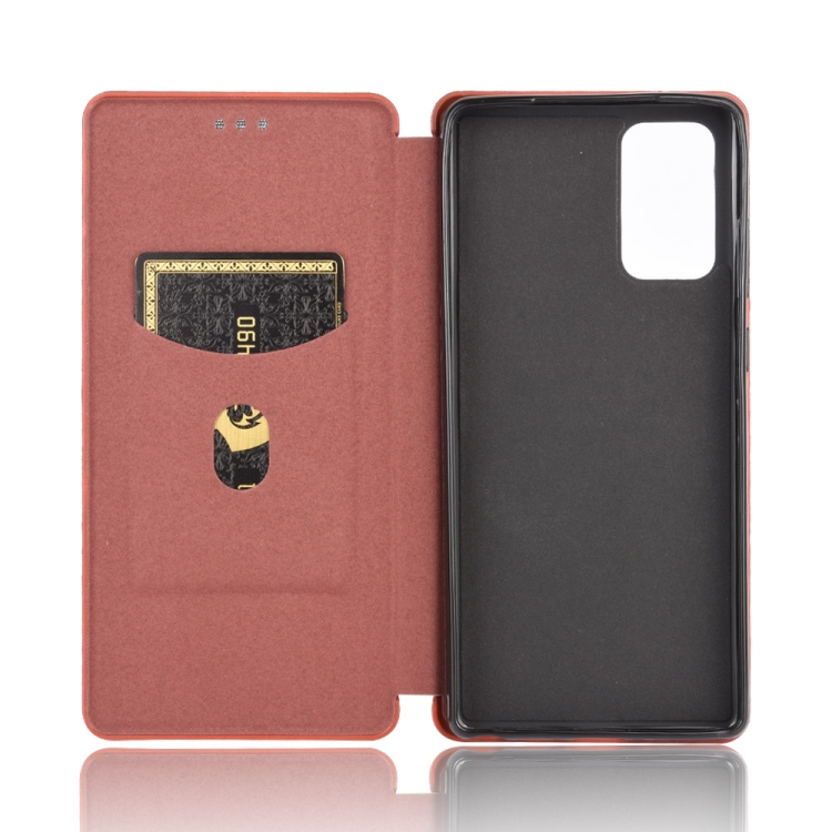 For Samsung Galaxy Note20 Carbon Fiber Texture Horizontal Flip TPU + PC + PU Leather Case with Card Slot(Brown) For Samsung Galaxy Note20 Carbon Fiber Texture Horizontal Flip TPU + PC + PU Leather Case with Card Slot(Brown)