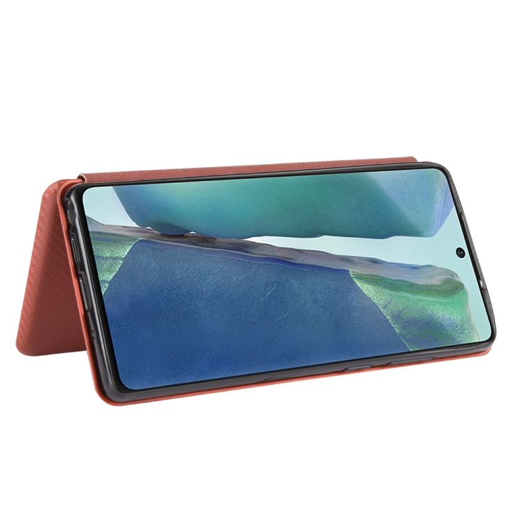 For Samsung Galaxy Note20 Carbon Fiber Texture Horizontal Flip TPU + PC + PU Leather Case with Card Slot(Brown) For Samsung Galaxy Note20 Carbon Fiber Texture Horizontal Flip TPU + PC + PU Leather Case with Card Slot(Brown)