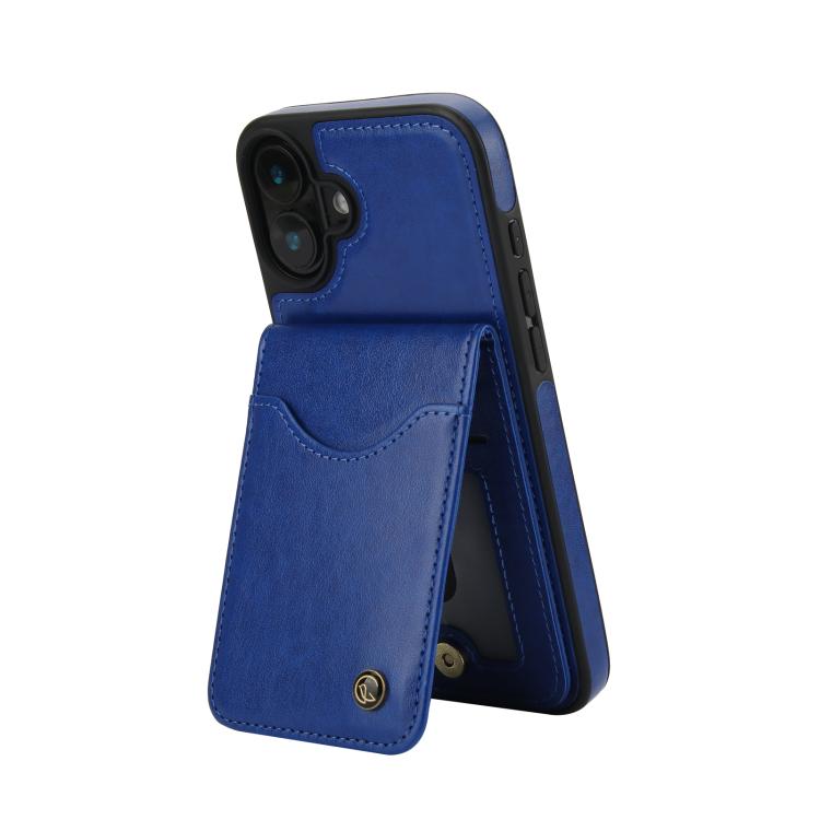 For iPhone 16 AwQuer Vertical Flip Card Bag Holder Leather Phone Case(Blue) For iPhone 16 AwQuer Vertical Flip Card Bag Holder Leather Phone Case(Blue)