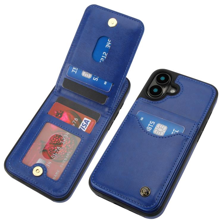 For iPhone 16 AwQuer Vertical Flip Card Bag Holder Leather Phone Case(Blue) For iPhone 16 AwQuer Vertical Flip Card Bag Holder Leather Phone Case(Blue)