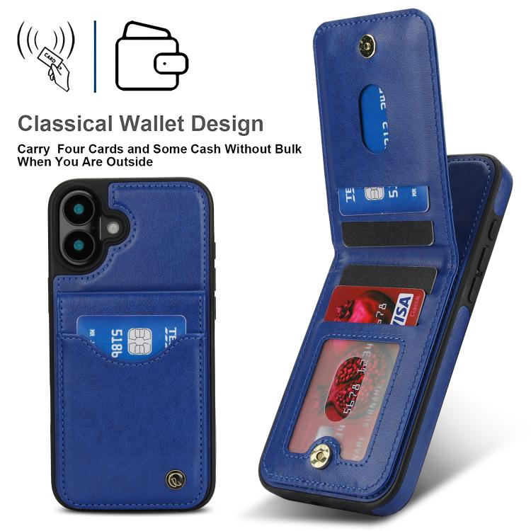 For iPhone 16 AwQuer Vertical Flip Card Bag Holder Leather Phone Case(Blue) For iPhone 16 AwQuer Vertical Flip Card Bag Holder Leather Phone Case(Blue)