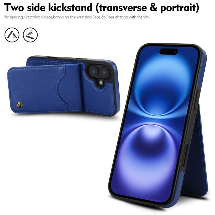 For iPhone 16 AwQuer Vertical Flip Card Bag Holder Leather Phone Case(Blue) For iPhone 16 AwQuer Vertical Flip Card Bag Holder Leather Phone Case(Blue)