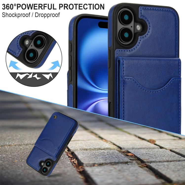 For iPhone 16 AwQuer Vertical Flip Card Bag Holder Leather Phone Case(Blue) For iPhone 16 AwQuer Vertical Flip Card Bag Holder Leather Phone Case(Blue)