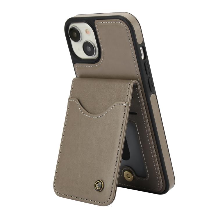 For iPhone 15 AwQuer Vertical Flip Card Bag Holder Leather Phone Case(Grey)