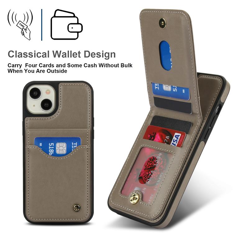 For iPhone 15 AwQuer Vertical Flip Card Bag Holder Leather Phone Case(Grey)