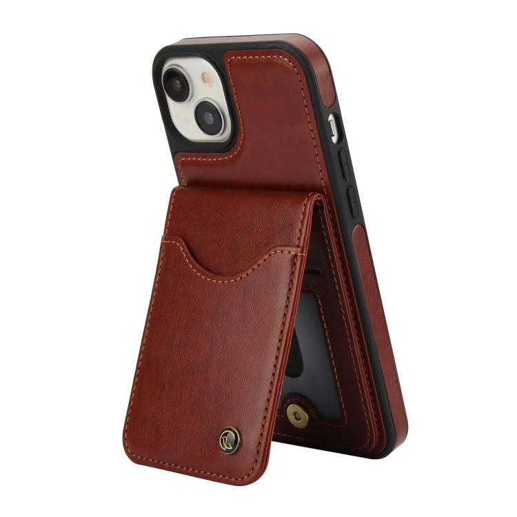 For iPhone 14 Plus AwQuer Vertical Flip Card Bag Holder Leather Phone Case(Brown) For iPhone 14 Plus AwQuer Vertical Flip Card Bag Holder Leather Phone Case(Brown)