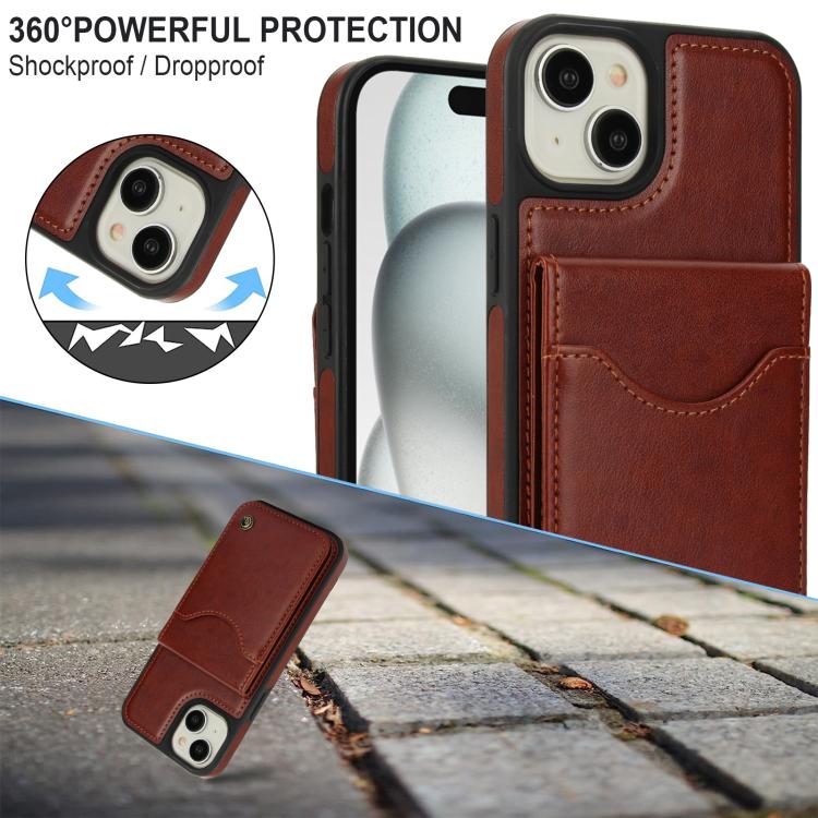 For iPhone 14 Plus AwQuer Vertical Flip Card Bag Holder Leather Phone Case(Brown) For iPhone 14 Plus AwQuer Vertical Flip Card Bag Holder Leather Phone Case(Brown)