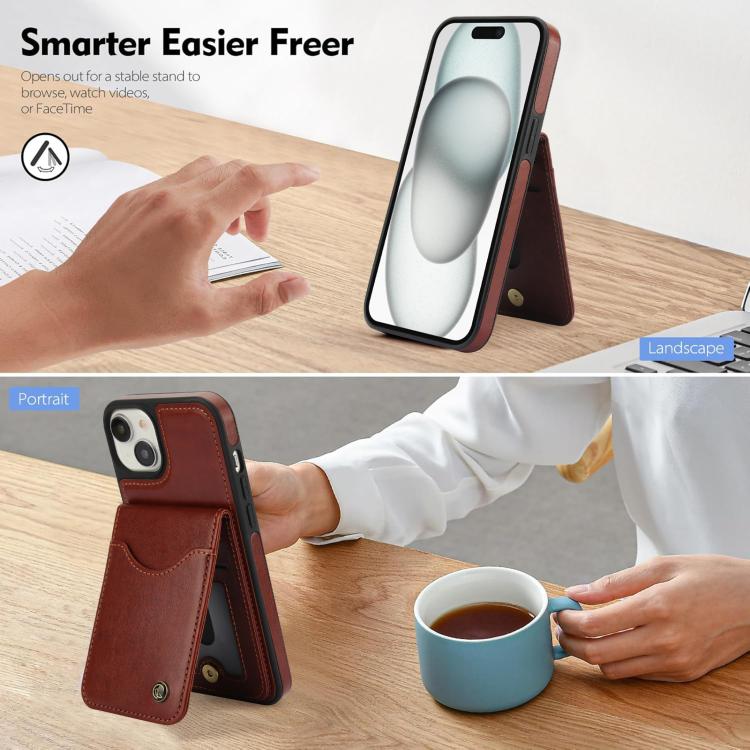 For iPhone 14 Plus AwQuer Vertical Flip Card Bag Holder Leather Phone Case(Brown) For iPhone 14 Plus AwQuer Vertical Flip Card Bag Holder Leather Phone Case(Brown)