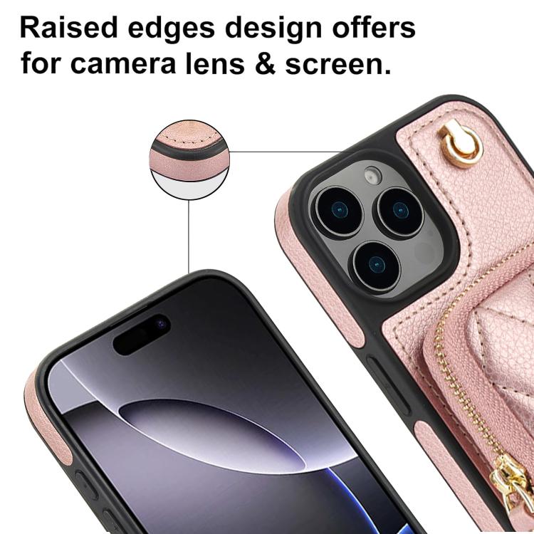 For iPhone 14 Plus AwQuer Crossbody Zipper Wallet Bag Litchi Leather Phone Case(Rose Gold) For iPhone 14 Plus AwQuer Crossbody Zipper Wallet Bag Litchi Leather Phone Case(Rose Gold)