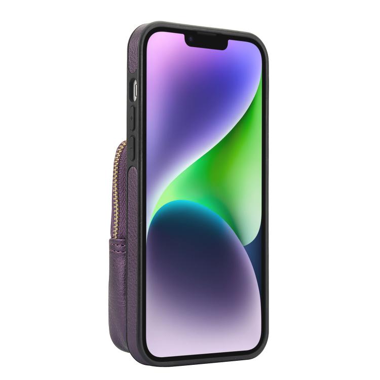 For iPhone 14 / 13 AwQuer Crossbody Zipper Wallet Bag Litchi Leather Phone Case(Dark Purple) For iPhone 14 / 13 AwQuer Crossbody Zipper Wallet Bag Litchi Leather Phone Case(Dark Purple)