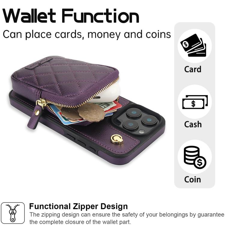 For iPhone 14 / 13 AwQuer Crossbody Zipper Wallet Bag Litchi Leather Phone Case(Dark Purple) For iPhone 14 / 13 AwQuer Crossbody Zipper Wallet Bag Litchi Leather Phone Case(Dark Purple)