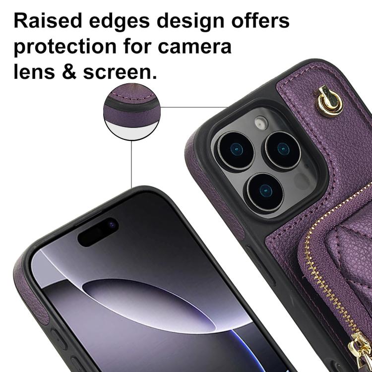 For iPhone 14 / 13 AwQuer Crossbody Zipper Wallet Bag Litchi Leather Phone Case(Dark Purple) For iPhone 14 / 13 AwQuer Crossbody Zipper Wallet Bag Litchi Leather Phone Case(Dark Purple)