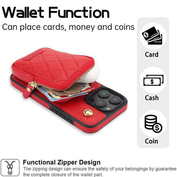 For iPhone 12 / 12 Pro AwQuer Crossbody Zipper Wallet Bag Litchi Leather Phone Case(Red) For iPhone 12 / 12 Pro AwQuer Crossbody Zipper Wallet Bag Litchi Leather Phone Case(Red)