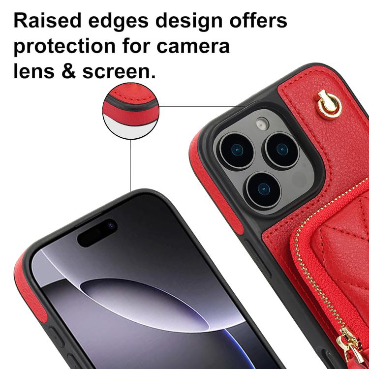 For iPhone 12 / 12 Pro AwQuer Crossbody Zipper Wallet Bag Litchi Leather Phone Case(Red) For iPhone 12 / 12 Pro AwQuer Crossbody Zipper Wallet Bag Litchi Leather Phone Case(Red)