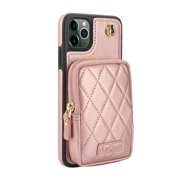 For iPhone 11 Pro AwQuer Crossbody Zipper Wallet Bag Litchi Leather Phone Case(Rose Gold) For iPhone 11 Pro AwQuer Crossbody Zipper Wallet Bag Litchi Leather Phone Case(Rose Gold)