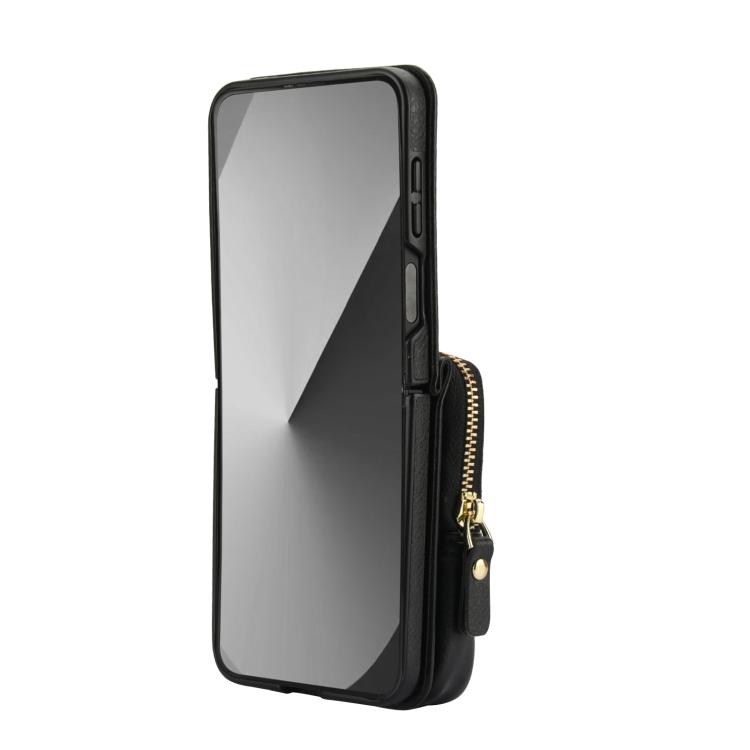 For Samsung Galaxy Z Flip6 AwQuer Crossbody Zipper Wallet Bag Litchi Leather Phone Case(Black)